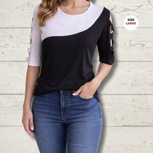 Black & White Colorblock Top – Cutout Sleeves | Size Large